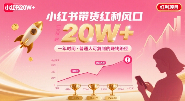 一年时间靠小红书带货项目年入20w+，最不能错的大红利项目-777网创网
