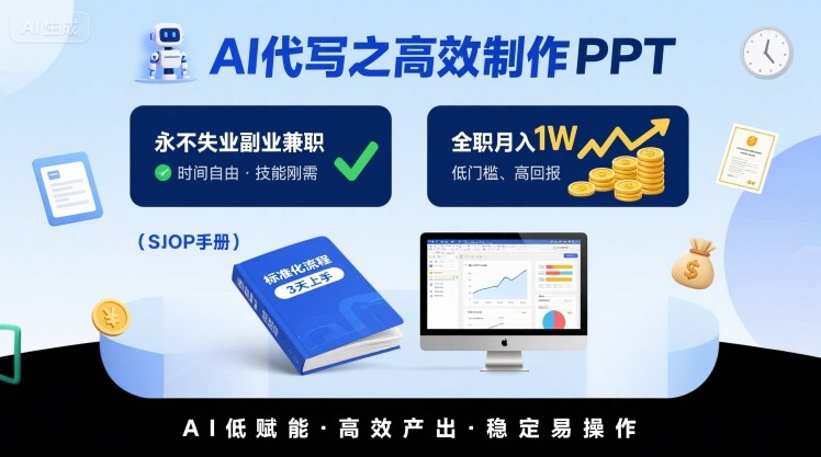 AI代写之高效制作PPT,永不失业副业兼职,全职月入1W【SOP手册】-777网创网