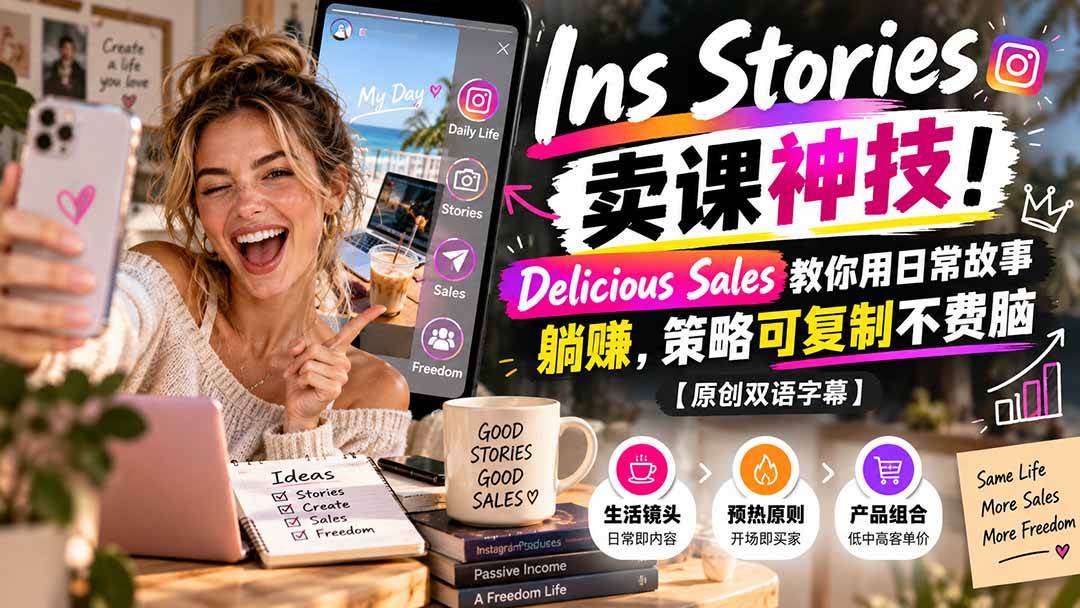(20767期)Ins Stories 卖课神技!Delicious Sales 教你用日常故事躺赚,策略可复制不费脑【原创双语字幕】-777网创网