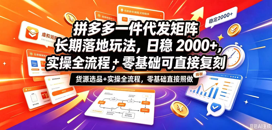 拼多多一件代发矩阵长期落地玩法,日稳入2k+,选品货源+实操全流程,零基础可直接复刻【拆解】-777网创网