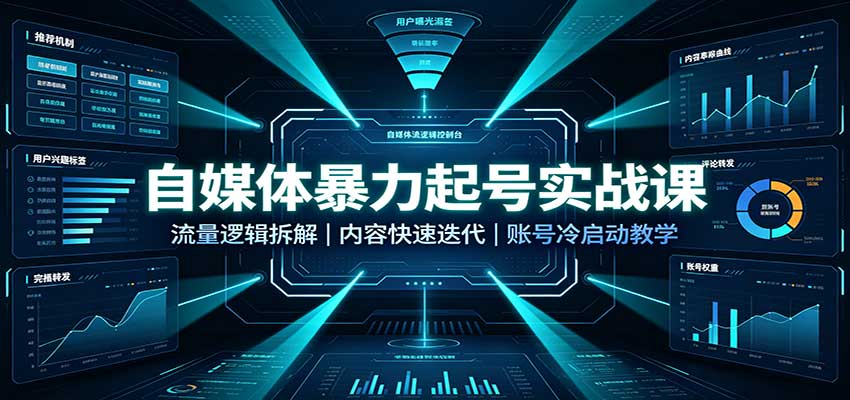 自媒体暴力起号实战课：流量逻辑拆解，内容快速迭代，账号冷启动教学-777网创网
