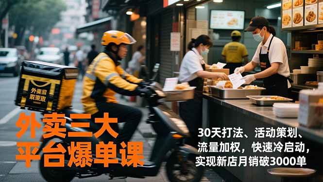 (17019期)外卖三大平台爆单课,30天打法、活动策划、流量加权,快速冷启动,实现新店月销破3000单-777网创网