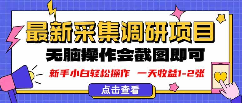 (16155期)新版采集调研项目,截图上传即可,无脑操作,日收益1-2张-777网创网