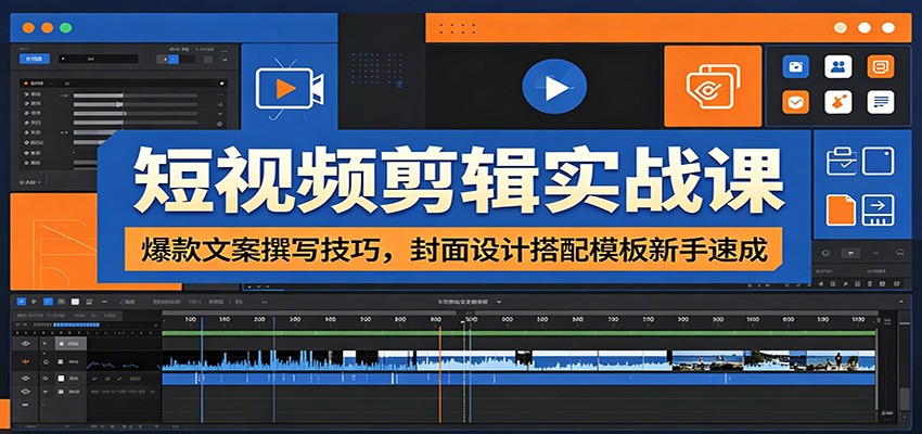 短视频剪辑实战课:爆款文案撰写技巧,封面设计搭配模板新手速成-777网创网