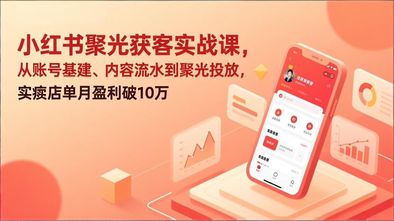 小红书聚光获客实战课，从账号基建、内容流水到聚光投放，实体店单月盈利破10万-777网创网