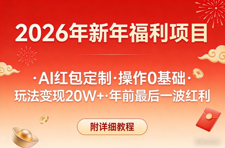 新年福利项目,AI红包定制,操作0基础,玩法变现20W+年前最后一波红利,附详细教程-777网创网