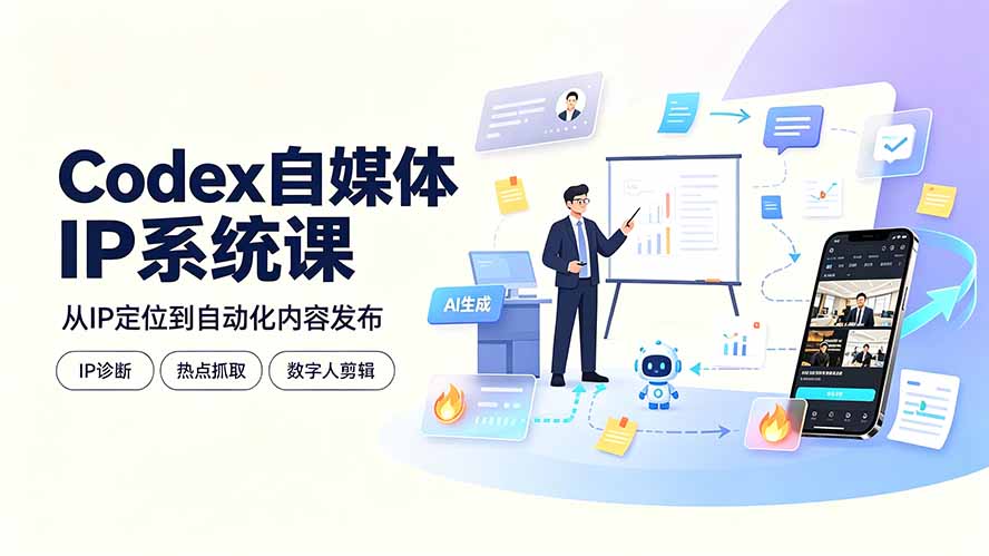 Codex自媒体IP系统课:IP诊断/热点抓取/IP蒸馏 Skill,爆款复刻数字人多平台自动发布教程-777网创网