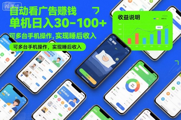 自动看广告賺钱,单机日入30-100+,可多台手机操作,实现睡后收入【揭秘】-777网创网