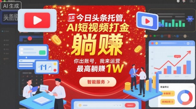 今日头条托管,AI短视频打金,你出账号,我来运营,最高躺賺1W【揭秘】-777网创网