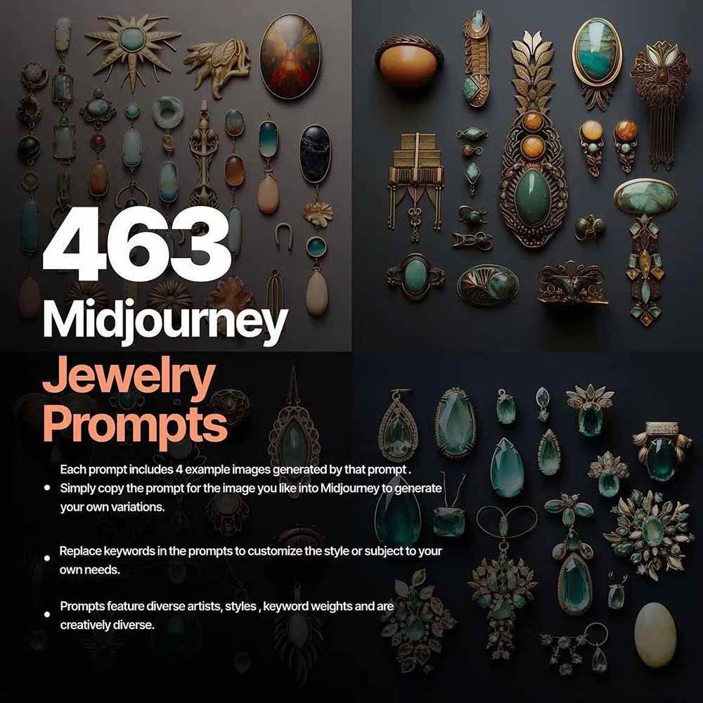 (17272期)460+专业Midjourney珠宝摄影AI提示词+成效果图,戒指/项链/耳环/手链/宝石/及奢侈配饰等全品类 (17272期)460+专业Midjourney珠宝摄影AI提示词+成效果图,戒指/项链/耳环/手链/宝石/及奢侈配饰等全品类