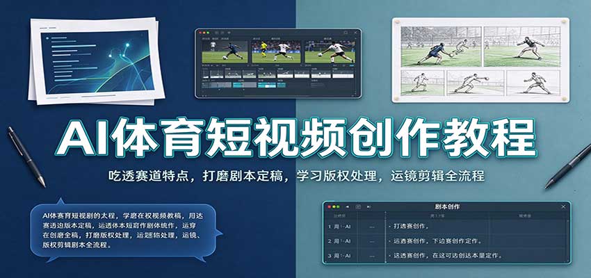 AI体育短视频创作教程:吃透赛道特点,打磨剧本定稿,学习版权处理,运镜剪辑全流程-777网创网
