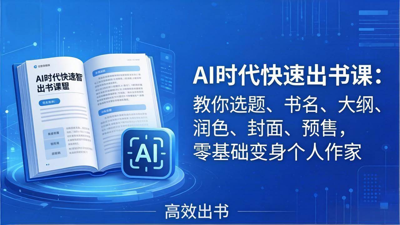 （17865期）AI时代7天闪电出书课：教你选题、书名、大纲、润色、封面、预售，零基础变身个人作家-777网创网