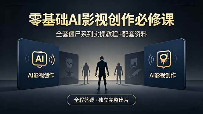 （18185期）零基础AI影视创作必修课，全套僵尸系列实操教程加配套资料，全程答疑带你独立完整出片-777网创网