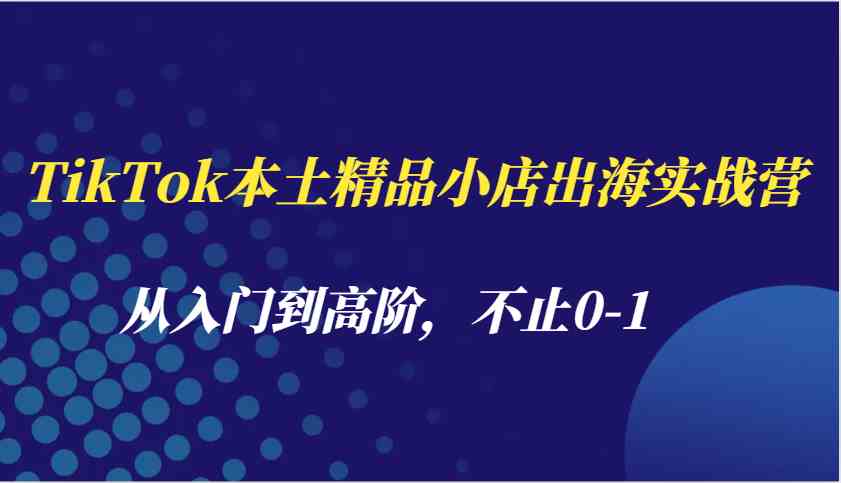 TikTok本土精品小店出海实战营,从入门到高阶,不止0-1-777网创网