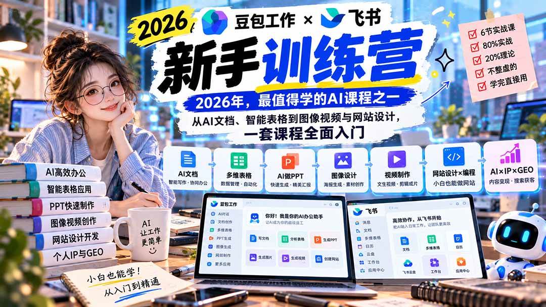 (20645期)2026豆包工作+飞书新手训练营-9月新课:从AI文档、智能表格到图像视频与网站设计,一套课程全面入门-777网创网