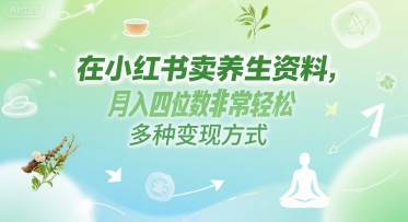 在小红书卖养生资料，月入四位数非常轻松，多种变现方式-777网创网