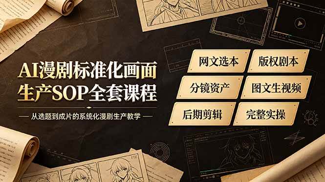 （19401期）AI漫剧标准化画面生产SOP全套课程-更新，网文选本版权剧本分镜资产全覆盖，图文生视频后期剪辑完整实操教学-777网创网
