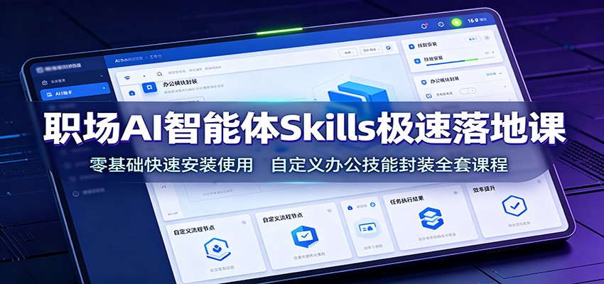 职场AI智能体Skills极速落地课：零基础快速安装使用，自定义办公技能封装全套课程-777网创网