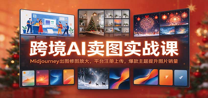 跨境AI卖图实战课:Midjourney出图修图放大,平台注册上传,爆款主题提升图片销量-777网创网
