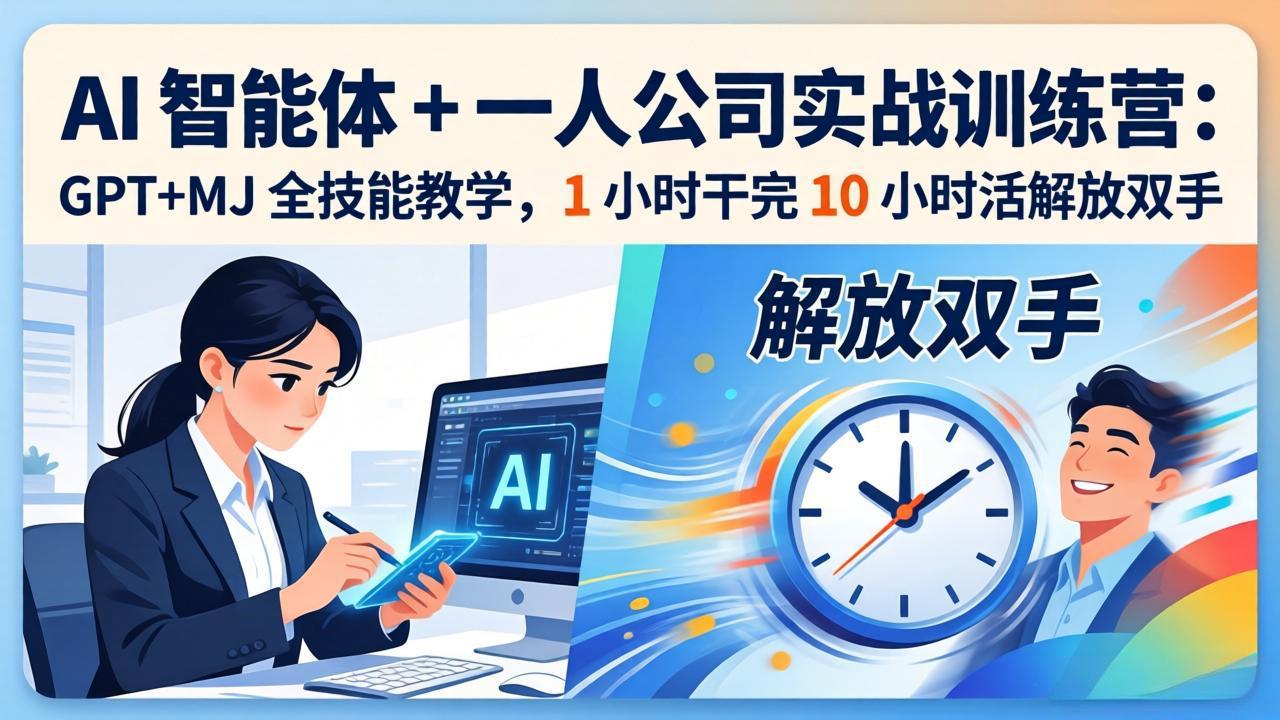AI 智能体 + 一人公司实战训练营：GPT+MJ 全技能教学，1 小时干完 10 小时活解放双手-777网创网