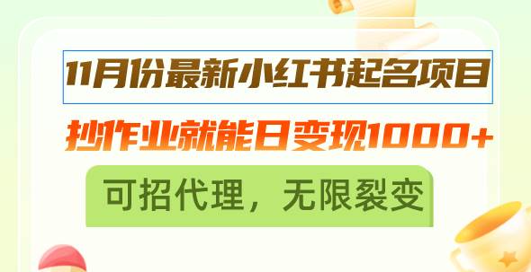 （13256期）11月份最新小红书起名项目，抄作业就能日变现1000+，可招代理，无限裂变-777网创网