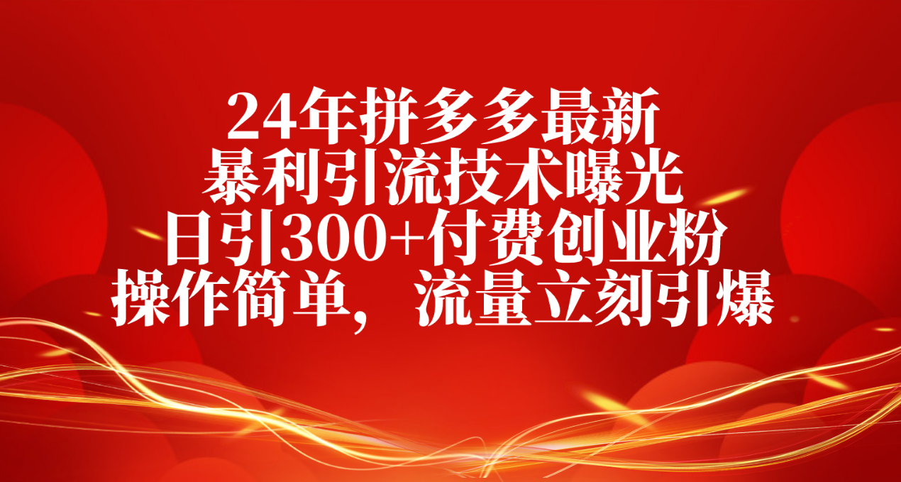 （10559期）24年拼多多最新暴利引流技术曝光，日引300+付费创业粉，操作简单，流量…-777网创网