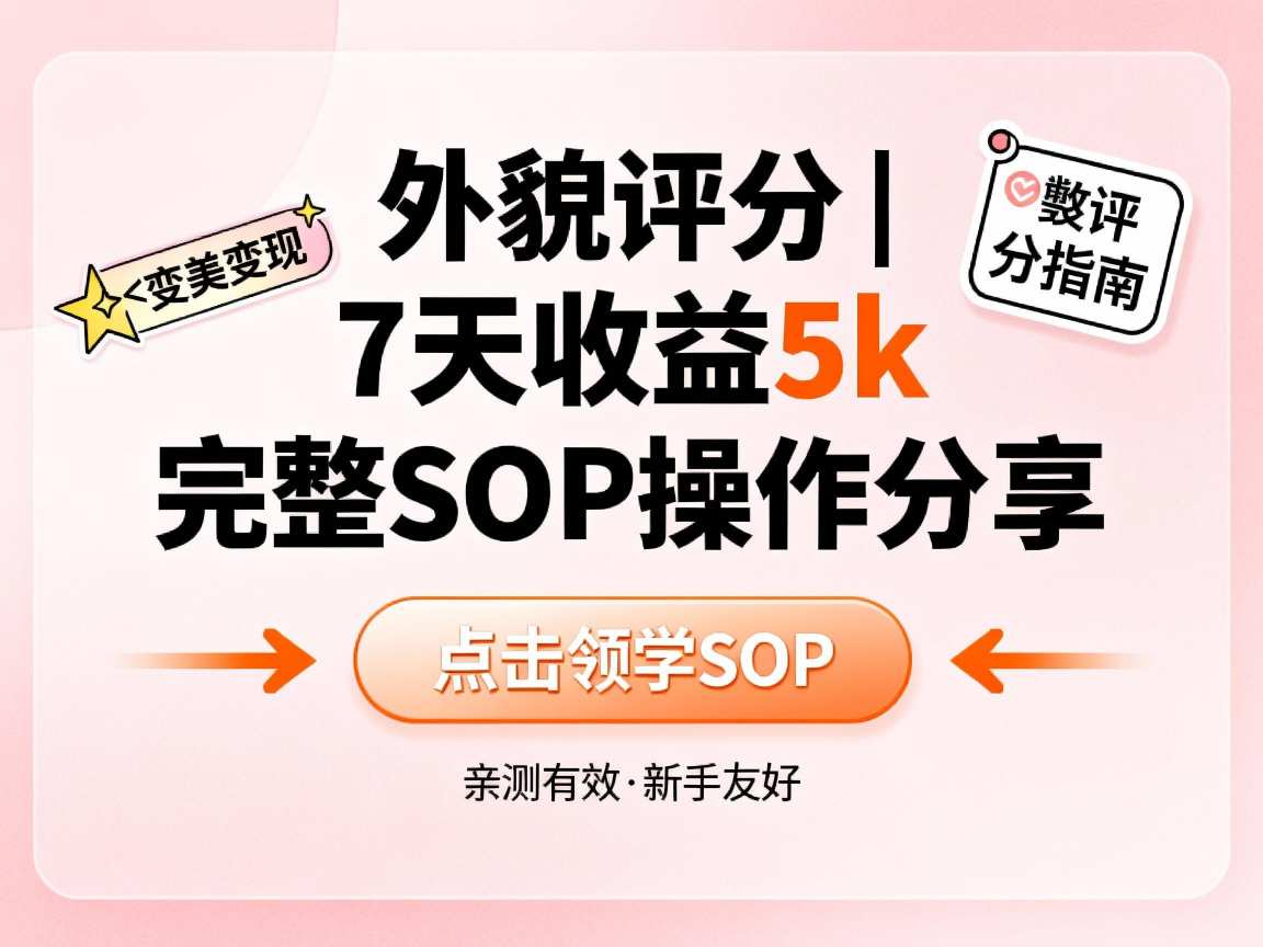 小红书做外貌评分，7天收益5k，完整SOP操作分享-777网创网