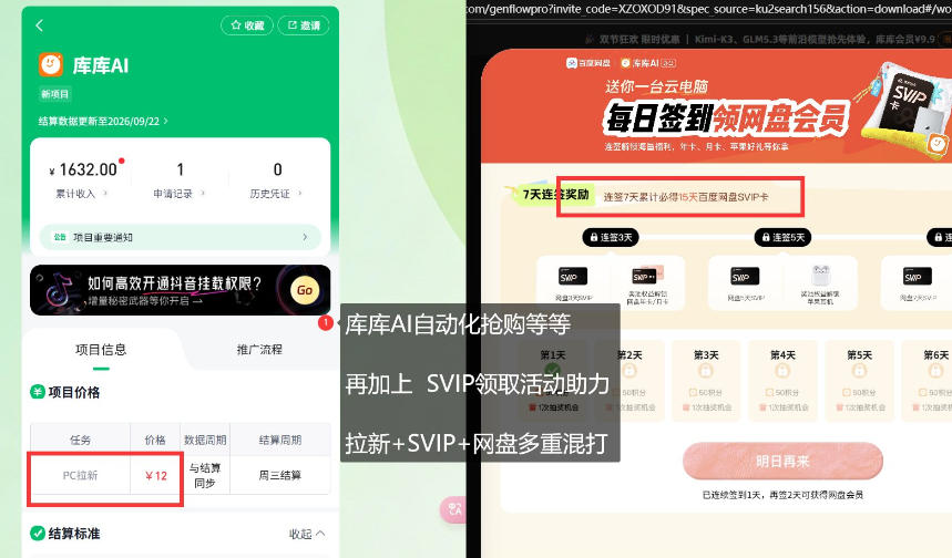 库库AI×百度网盘SVIP混合拉新教程:一次下载拿两份权益,全流程拆解-777网创网