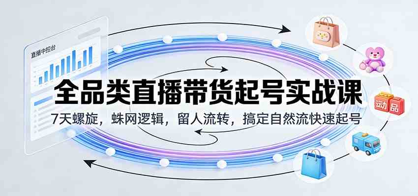 全品类直播带货起号实战课：7天螺旋，蛛网逻辑，留人流转，搞定自然流快速起号-777网创网