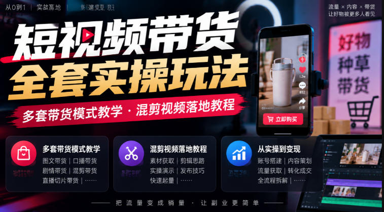 短视频带货全套实操玩法,多套带货模式教学,混剪视频落地教程-777网创网