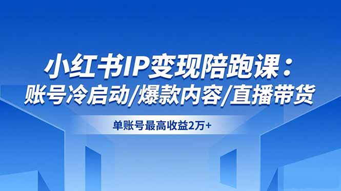 小红书IP变现陪跑课:账号冷启动/爆款内容/直播带货,单账号最高收益2万+-777网创网