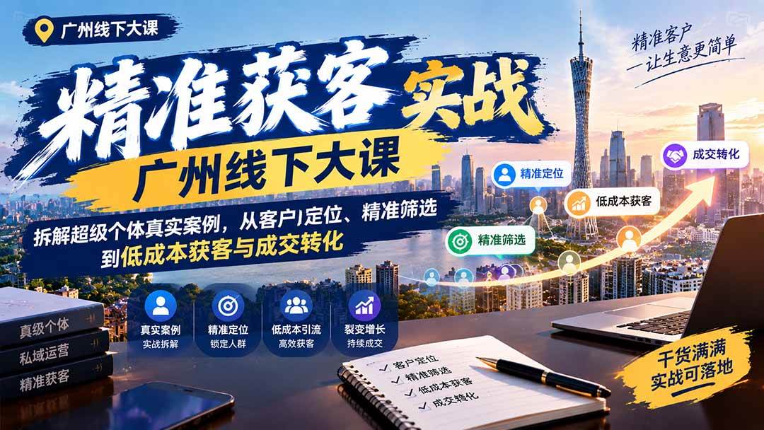 （20820期）精准获客实战广州线下大课：拆解超级个体真实案例，从客户定位、精准筛选到低成本获客与成交转化-777网创网