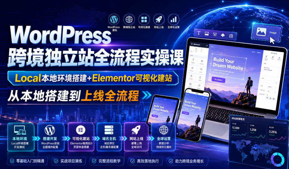 WordPress跨境独立站全流程实操课|Local本地环境搭建+Elementor可视化建站,从本地搭建到上线全流程-777网创网