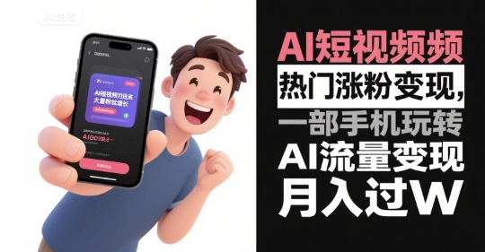 AI短视频热门涨粉变现，一部手机玩转AI流量变现，月入过W-777网创网