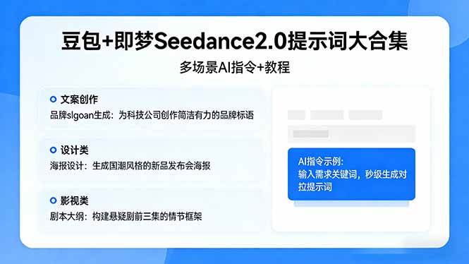 （17935期）豆包+即梦Seedance2.0提示词大合集：多场景AI指令+教程，解锁文案、设计、影视高效创作-777网创网