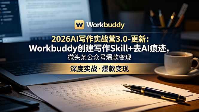 (18995期)2026AI写作实战营3.0-更新:Workbuddy创建写作Skill+去AI痕迹,微头条公众号爆款变现-777网创网