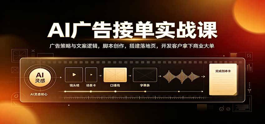 AI广告接单实战:广告策略与文案逻辑,脚本创作,搭建落地页,开发客户拿下商业大单-777网创网