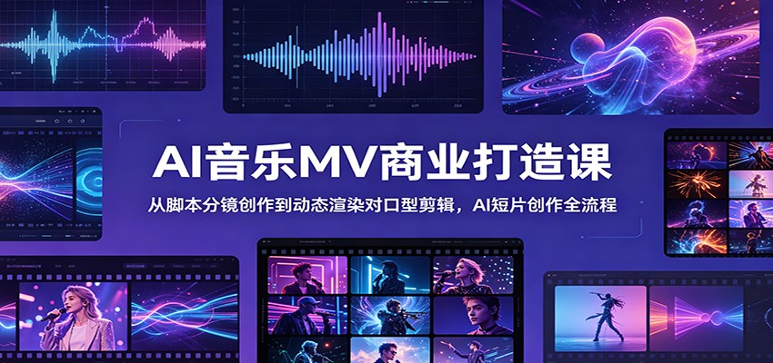 AI音乐MV商业打造课：从脚本分镜创作到动态渲染对口型剪辑，AI短片创作全流程-777网创网
