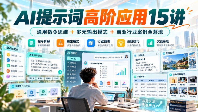 AI提示词高阶应用15讲|通用指令思维+多元输出模式+商业行业案例全落地-777网创网
