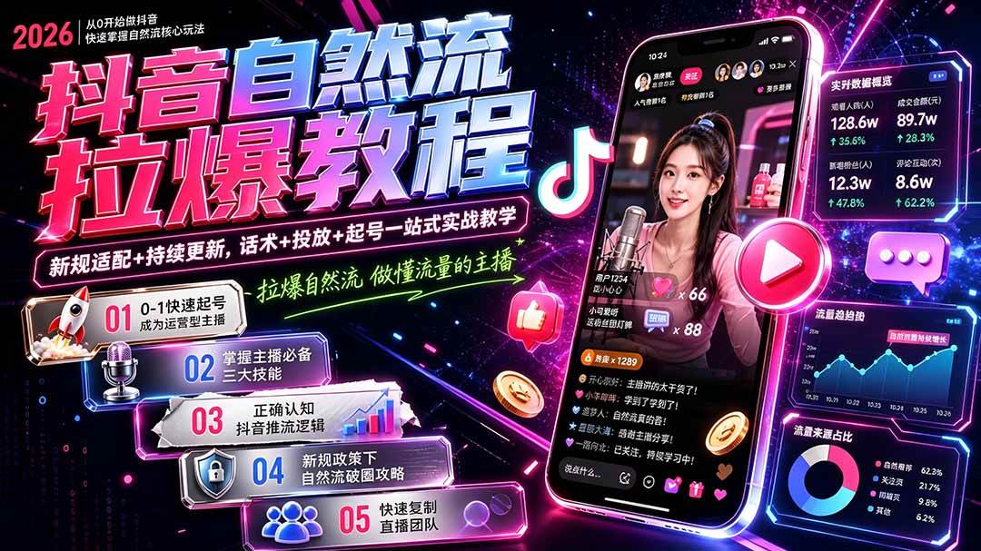 (20226期)抖音自然流拉爆教程-更新8月:做懂流量的主播,新规适配+持续更新,话术+投放+起号一站式实战教学 (20226期)抖音自然流拉爆教程-更新8月:做懂流量的主播,新规适配+持续更新,话术+投放+起号一站式实战教学