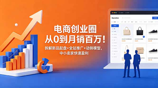 电商创业圈从0到月销百万!拆解新品起盘+全站推广+动销模型,中小卖家快速盈利-777网创网
