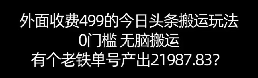 【168网创11期】单号产出21987.83？0门槛无脑搬运，外面收费499的今日头条搬运玩法！-777网创网
