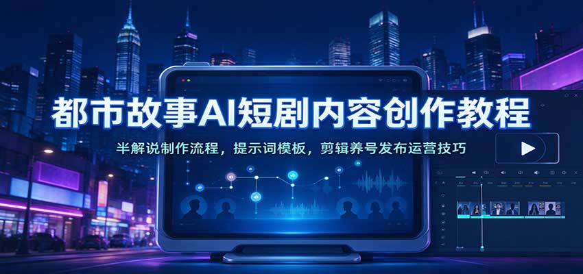 都市故事AI短剧内容创作教程:半解说制作流程,提示词模板,剪辑养号发布运营技巧-777网创网
