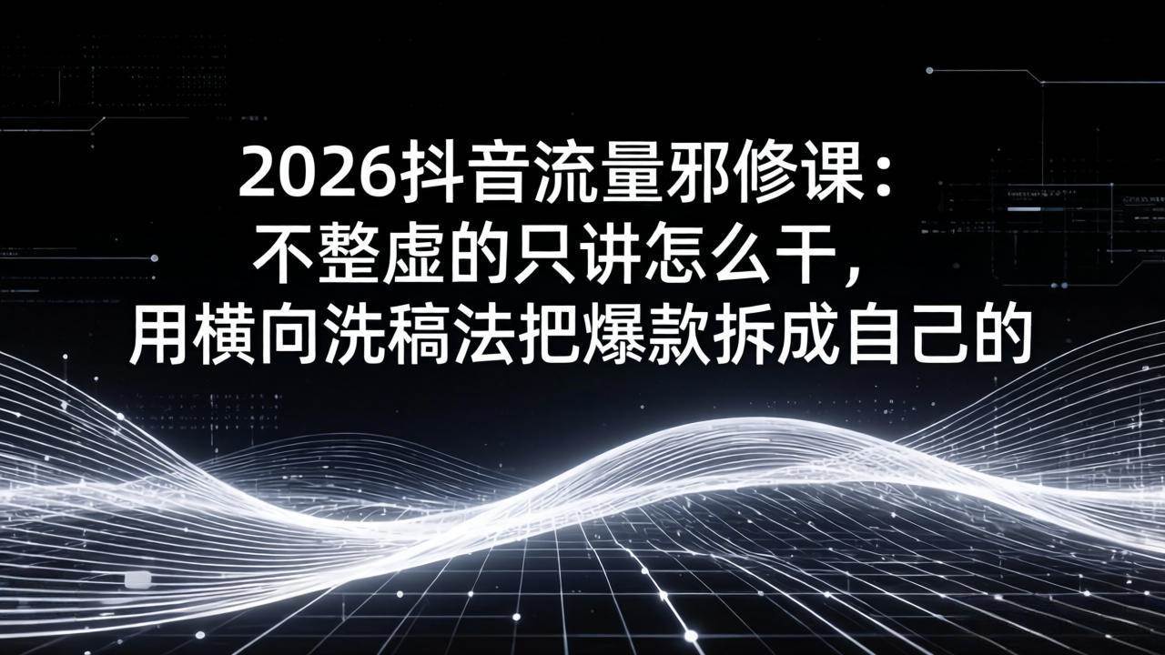（17725期）2026抖音流量邪修课：不整虚的只讲怎么干，用横向洗稿法把爆款拆成自己的-777网创网