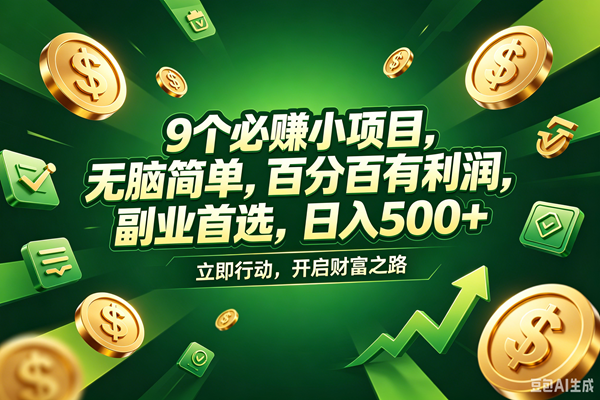 （18562期）9个必赚钱的小项目，百分百赚米，无脑简单，副业首选，日入398+-777网创网