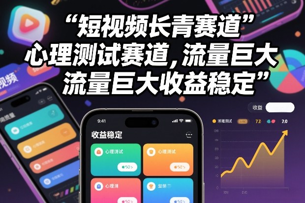 短视频长青赛道，心里测试赛道，流量巨大，收益稳定-777网创网