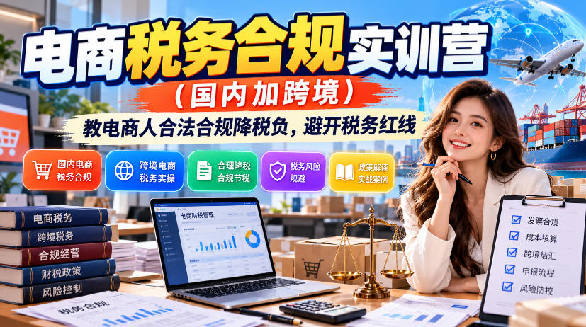 电商税务合规实训营(国内加跨境),教电商人合法合规降税负,避开税务红线-777网创网