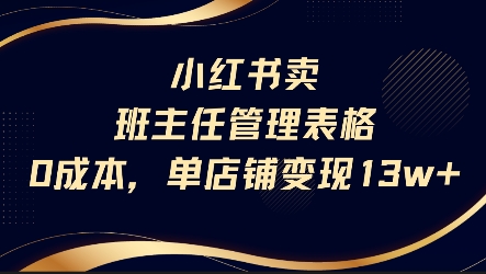 小红书卖班主任管理表格，0成本单店变现13w-777网创网