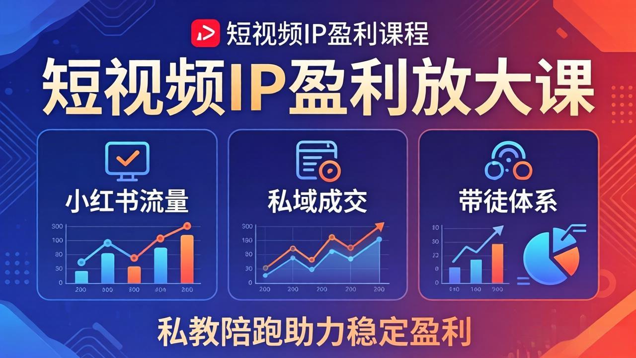 短视频IP盈利放大课：小红书流量+私域成交+带徒体系，私教陪跑助力稳定盈利-777网创网