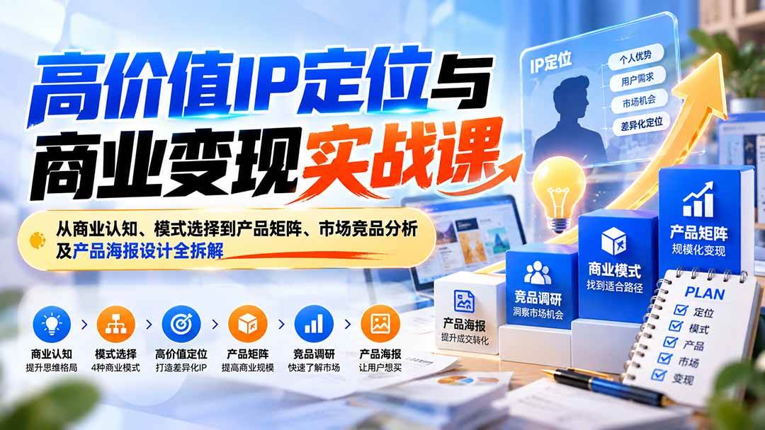 (20715期)高价值IP定位与商业变现实战课:从商业认知、模式选择到产品矩阵、市场竞品分析及产品海报设计全拆解-777网创网
